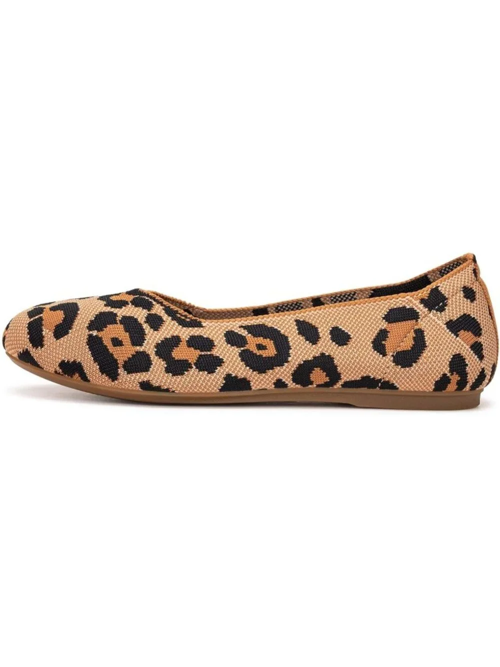 Women's Leopard Orange Round Toe Low Wedge Slip On Ballerina Ballet Flat Shoes